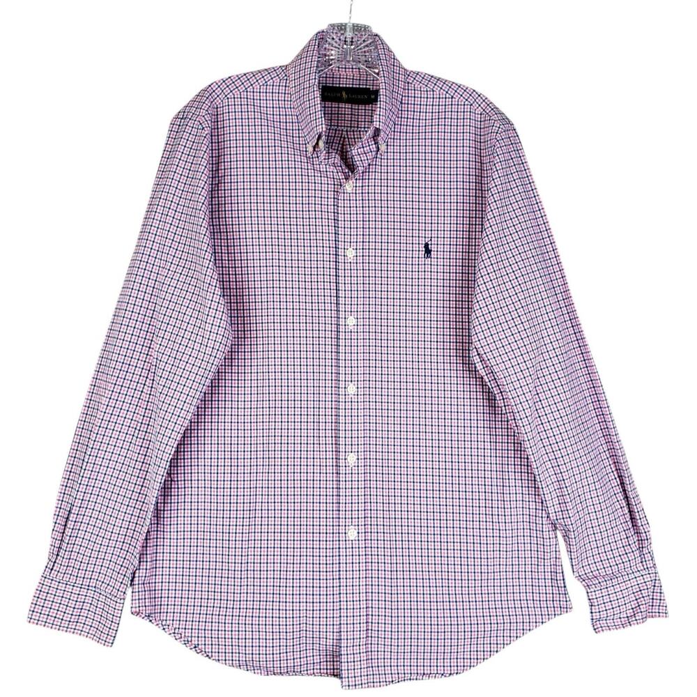 Polo Ralph Lauren Shirt Oxford Button Down Mens Size Medium LS White Pink Plaid - Picture 9 of 11
